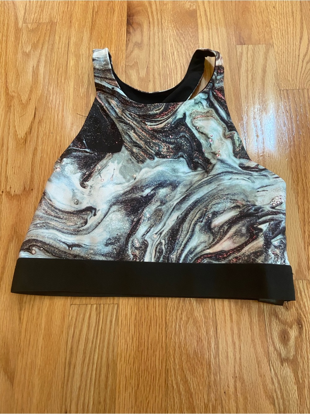 Terez Black Marble-Print High Neck Sports Bra